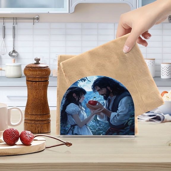 Qxltty Couple Sharing Apples Together Acrylic Napkin Holder Set of 1 Transparent Dining Table Kitchen Cafeteria Home Decor 4.1x4.9x1.97in