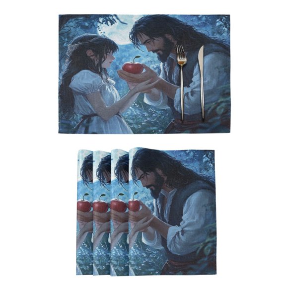 Qxltty Couple Sharing Apples Together Placemats Set of 4 Heat Resistant Non-Slip Place mat for Dining Table Washable Durable Polyester Woven Table Decorations