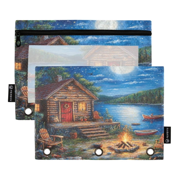 Qxltty Cozy Chalet Pencil Pouches for 3 Ring Binder Clear Window Zipper Pencil Case for Office College Supplies