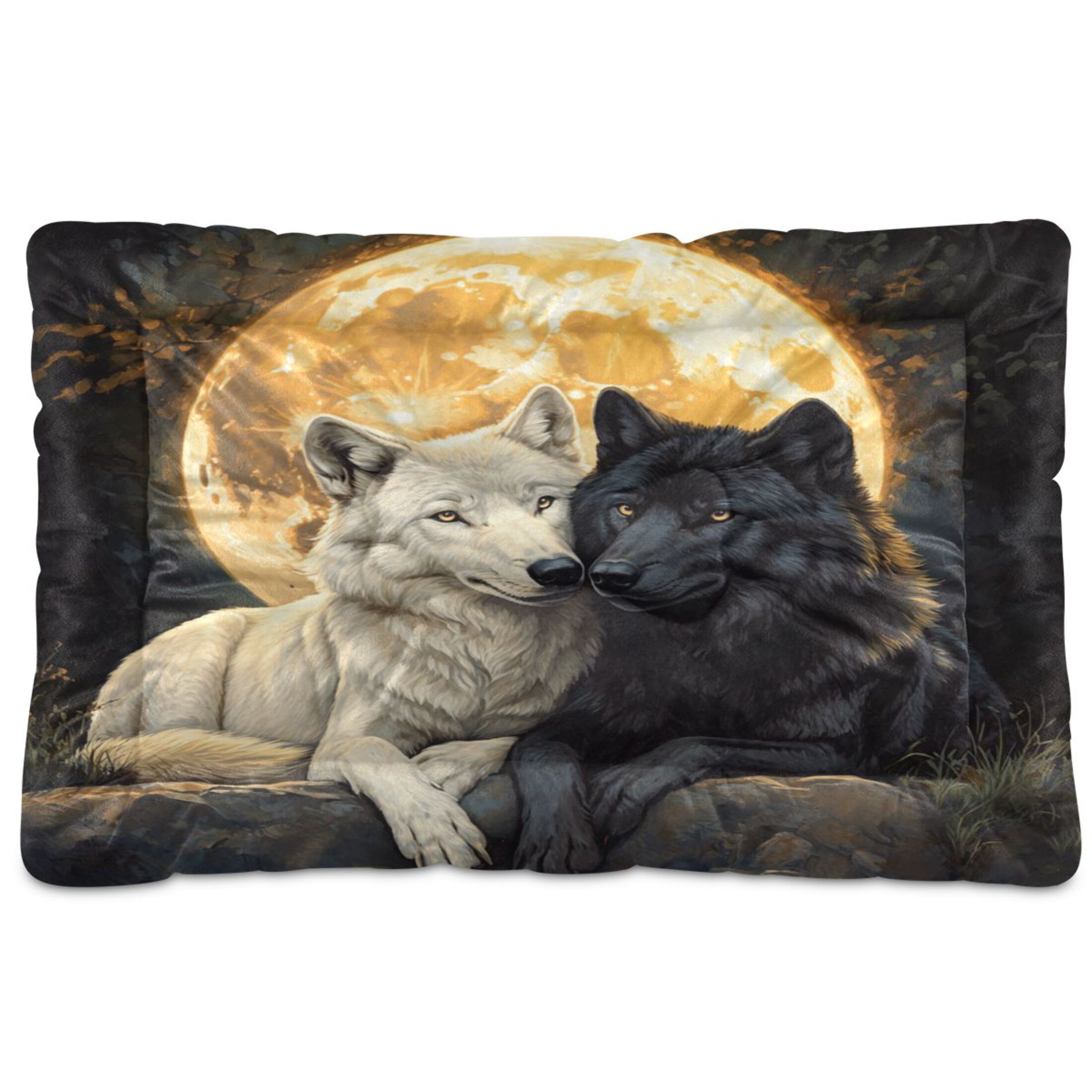 Qxltty Cozy Two Wolves Ped Pad Wear-resistant and Hard to Bite Through Sleeping Pad for Small Medium Large Dogs Winter Pet Bed 36×24in