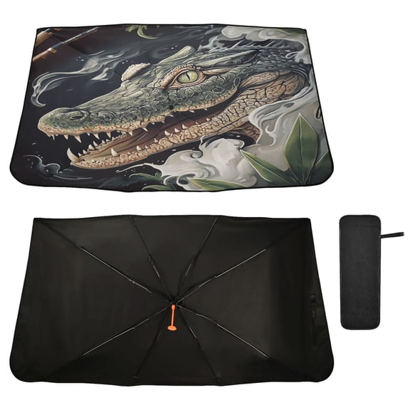 Qxltty Crocodile Illustration in Realistic Style Windshield Sun Shade Umbrella Protect Car from Sunrays and Heat Damage Keep Cool and Interior