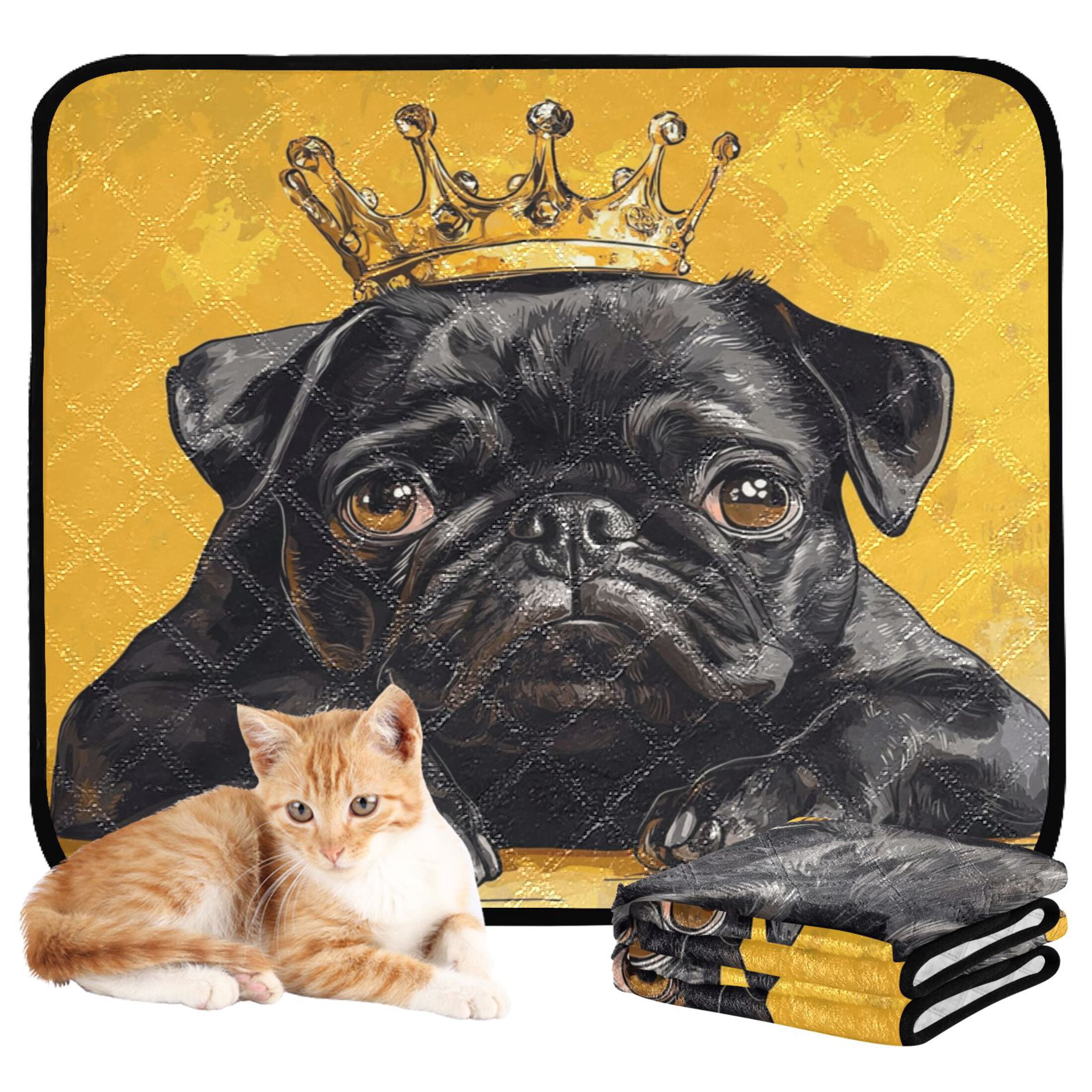 Qxltty Crown Black Pug Dog Cat litter Pads Pet Set of 3 Diaper Mats Center Anti-leakage Layer Absorbent Soft and Comfortable
