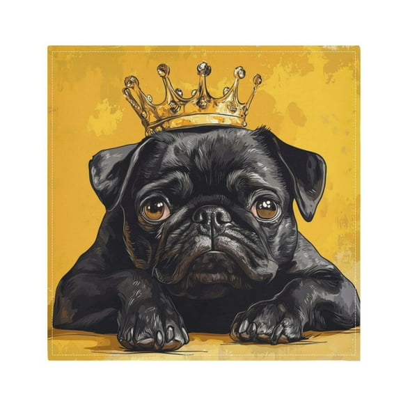 Qxltty Crown Black Pug Dog Napkins 20×20in Perfect for Parties Dinners Weddings Cocktail Housewarming Cloth Napkins Set of 1
