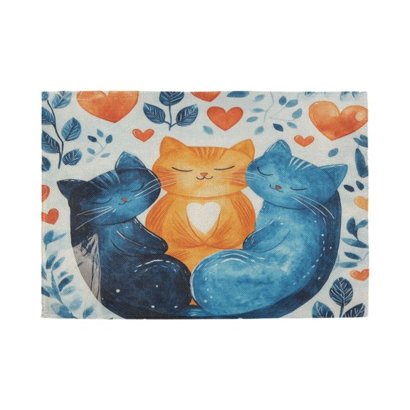 Qxltty Curled Up Kitten Placemats Set of 1 Heat Resistant Non-Slip Place mat for Dining Table Washable Durable Polyester Woven Table Decorations