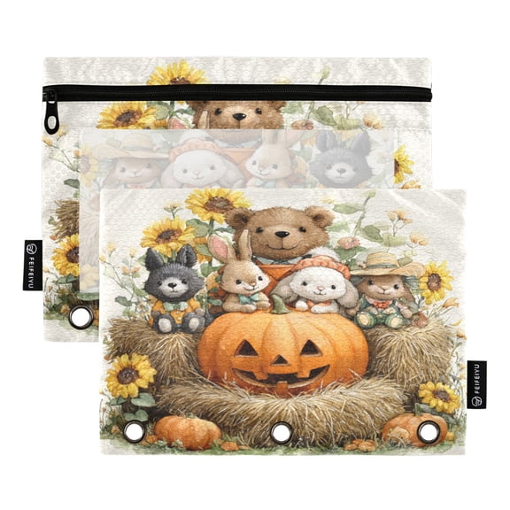 Qxltty Cute Animals Pencil Pouches for 3 Ring Binder Clear Window Zipper Pencil Case for Office College Supplies