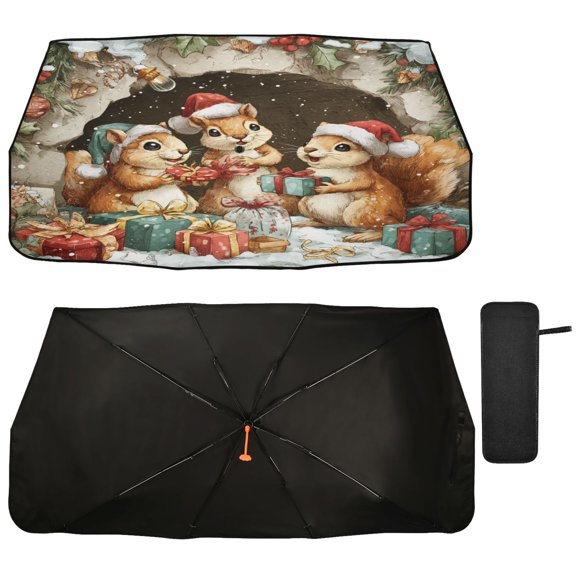 Qxltty Cute Baby Squirrels Car Windshield Sunshade Umbrella Quality Black Rubberized Fabric Can Effectively Block UV Rays Heat