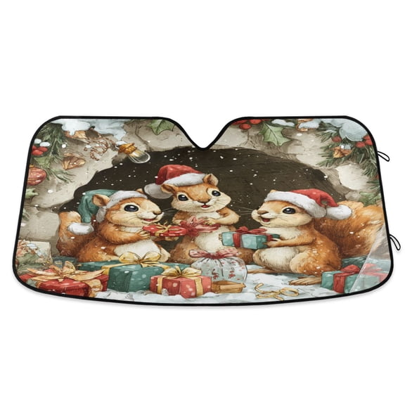 Qxltty Cute Baby Squirrels Car Windshield Sunshades Foldable UV Rays Sun Visor Protector Keep Your Vehicle Cool 55×27.6in