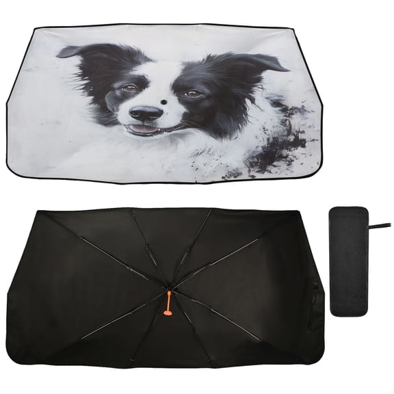 Qxltty Cute Border Collie Car Windshield Sunshade Umbrella Quality Black Rubberized Fabric Can Effectively Block UV Rays Heat