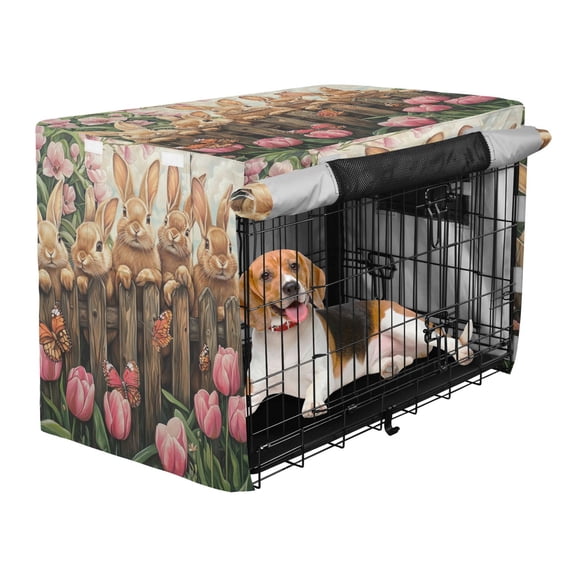 Qxltty Cute Brown Bunny Crate Cover Durable Oxford Cloth Pet Kennel Sunshade Universal Fit for 53in Wire Cage