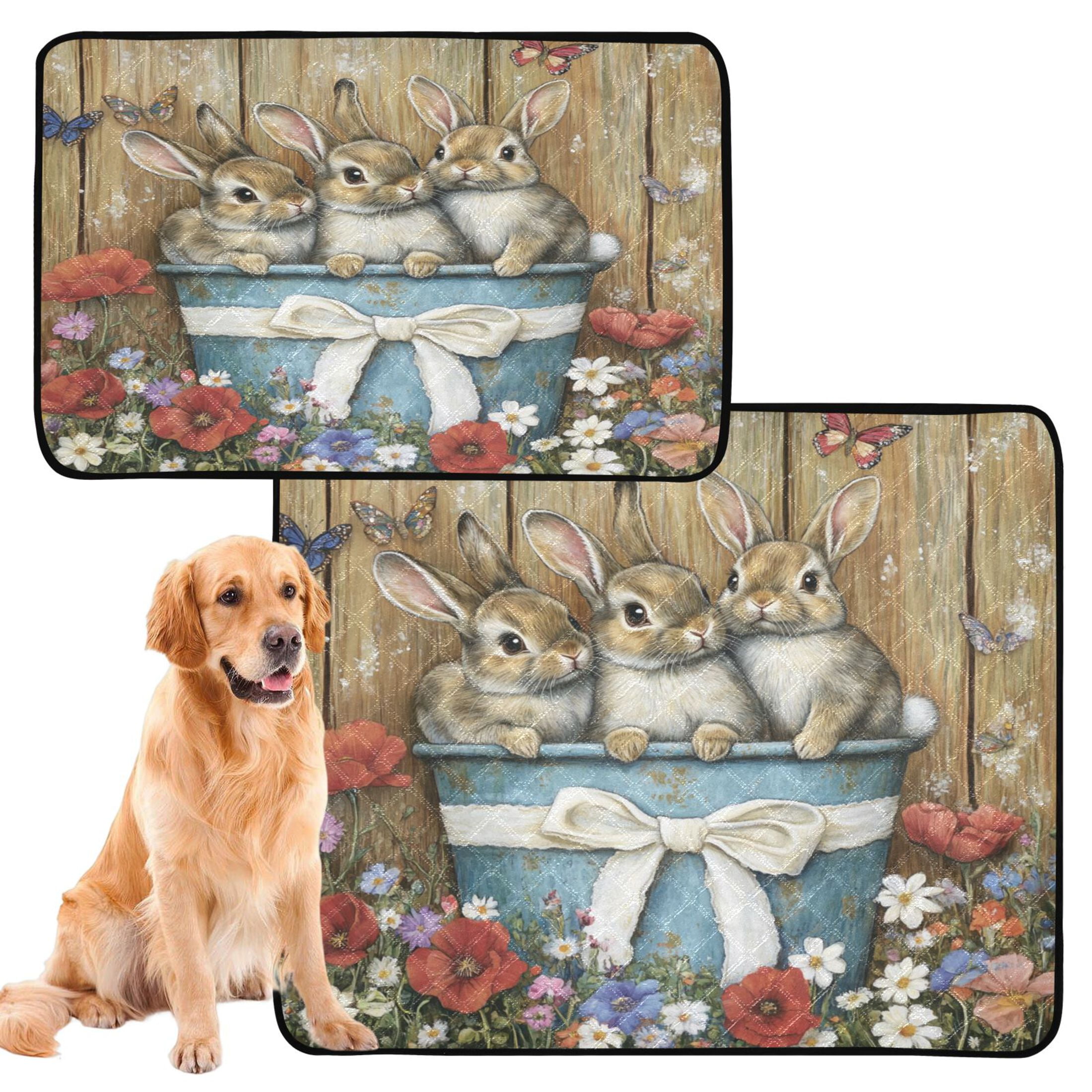 Qxltty Cute Bunnies Cat litter Pads Pet Set of 2 Diaper Mats Center Anti-leakage Layer Absorbent Soft and Comfortable