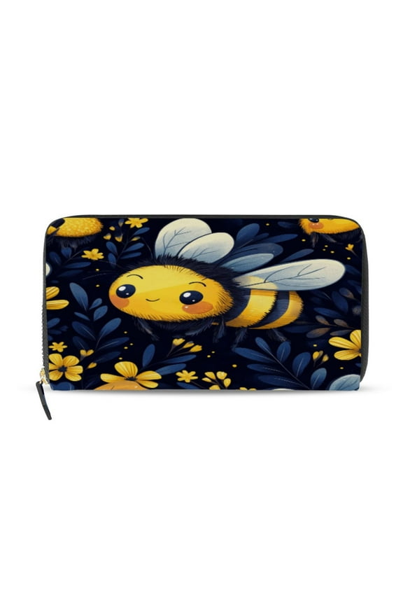 Cute Cartoon Bumble Bee Pattern Women's Leather Wallet Fashion Retro Multi Card Holder with Cell Phone Pocket Mothers Day Gifts