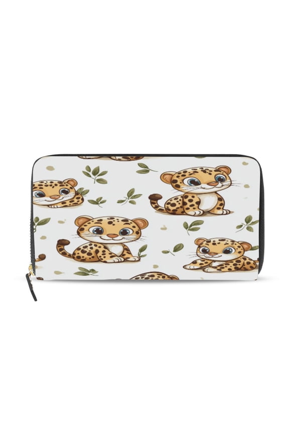 Cute Cartoon Leopards Women's Leather Wallet Fashion Retro Multi Card Holder with Cell Phone Pocket Mothers Day Gifts