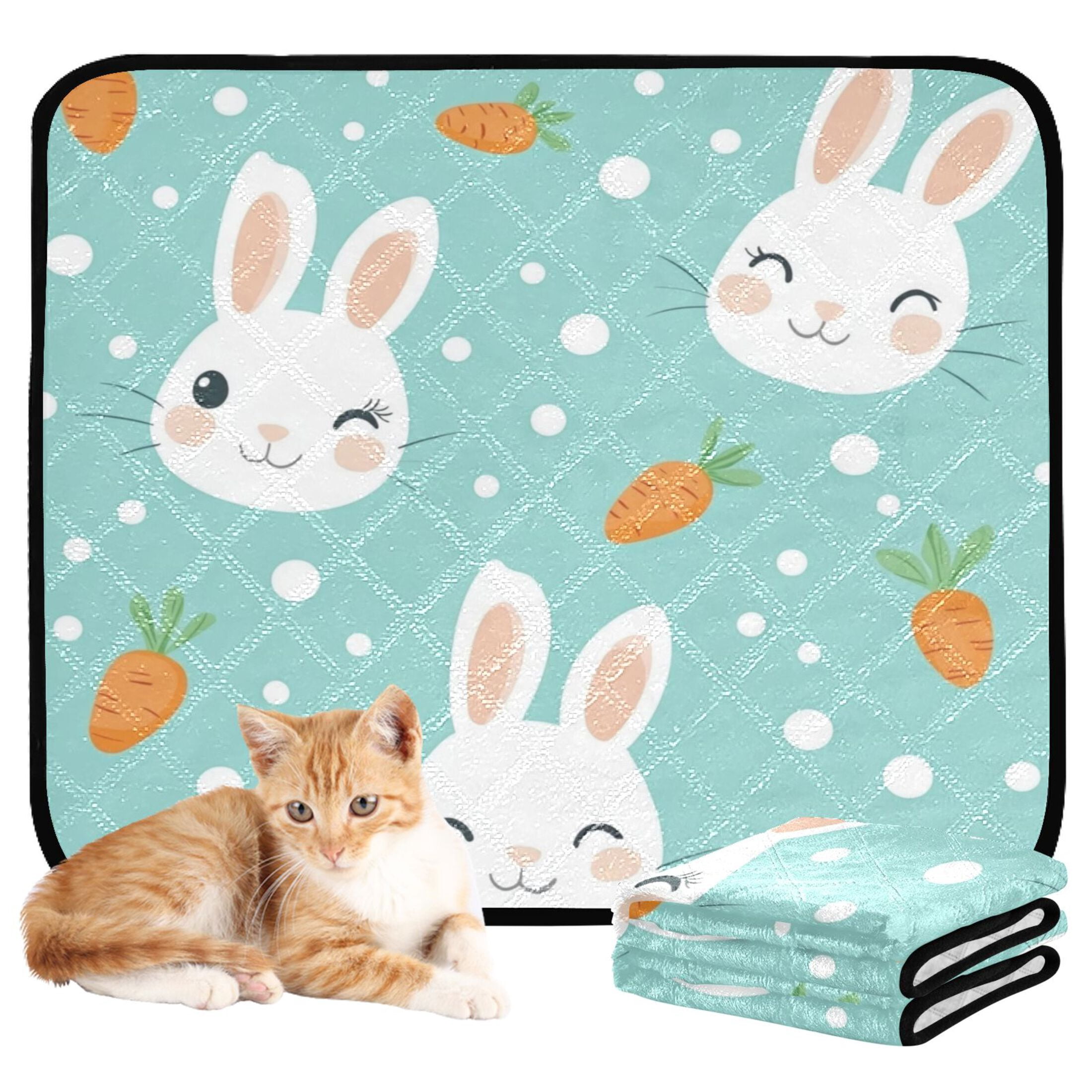 Qxltty Cute Cartoon Rabbit and Carrot Pattern Cat litter Pads Pet Set of 3 Diaper Mats Center Anti-leakage Layer Absorbent Soft and Comfortable