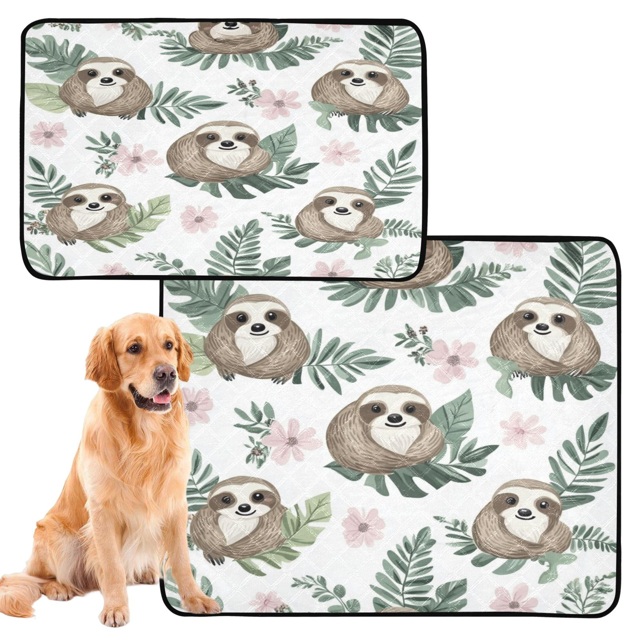 Qxltty Cute Cartoon Sloth Pattern with Tropical Leaves Cat litter Pads Pet Set of 2 Diaper Mats Center Anti-leakage Layer Absorbent Soft and Comfortable