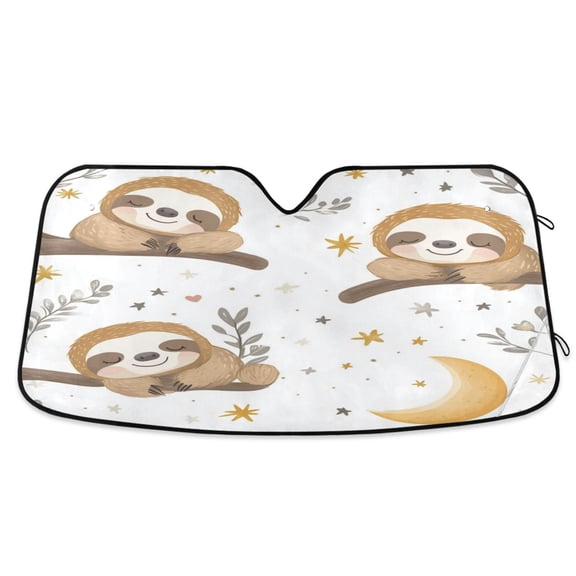 Qxltty Cute Cartoon Sloth Pattern with Moon and Stars Car Windshield Sunshades Foldable UV Rays Sun Visor Protector Keep Your Vehicle Cool 53×23.5in