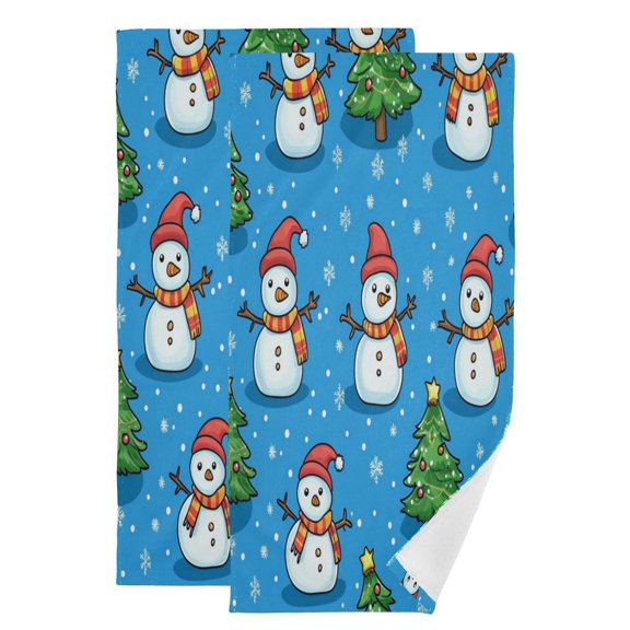 Qxltty Cute Cartoon Snowmen Christmas Trees Face Towel Set of 2 Polyester Cotton Soft Bath Towels for Bathroom Kitchen Hotel Spa 28.3x14.4in