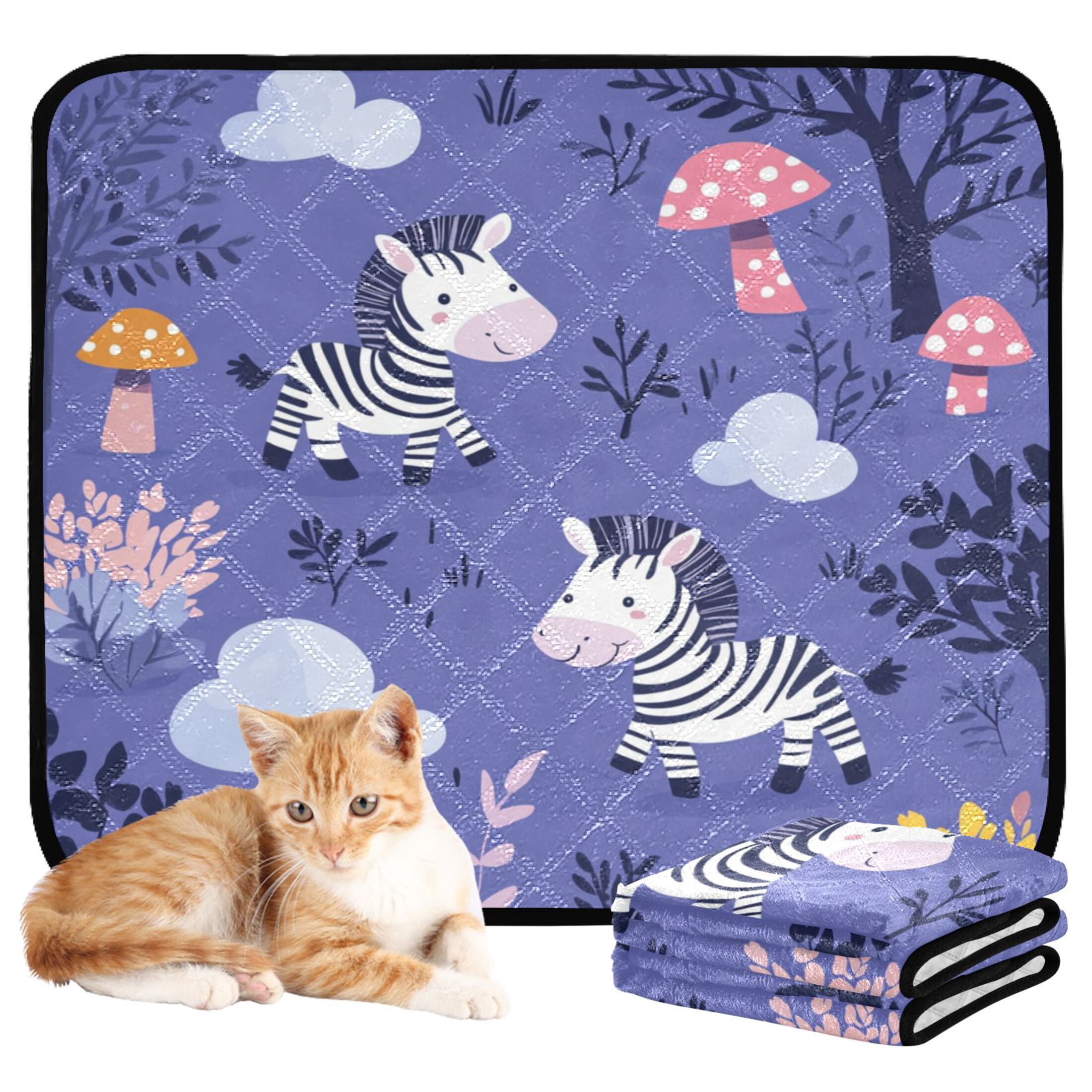 Qxltty Cute Cartoon Zebra Pattern with Purple Background Cat litter Pads Pet Set of 3 Diaper Mats Center Anti-leakage Layer Absorbent Soft and Comfortable