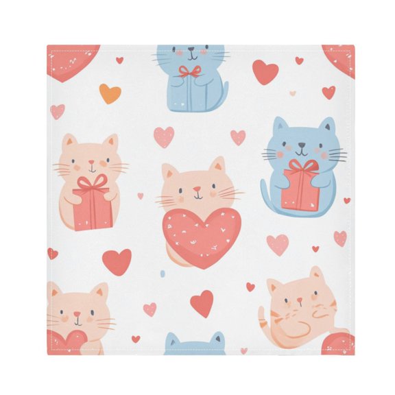 Qxltty Cute Cat with Gift Box Pattern Napkins 20×20in Perfect for Parties Dinners Weddings Cocktail Housewarming Cloth Napkins Set of 6