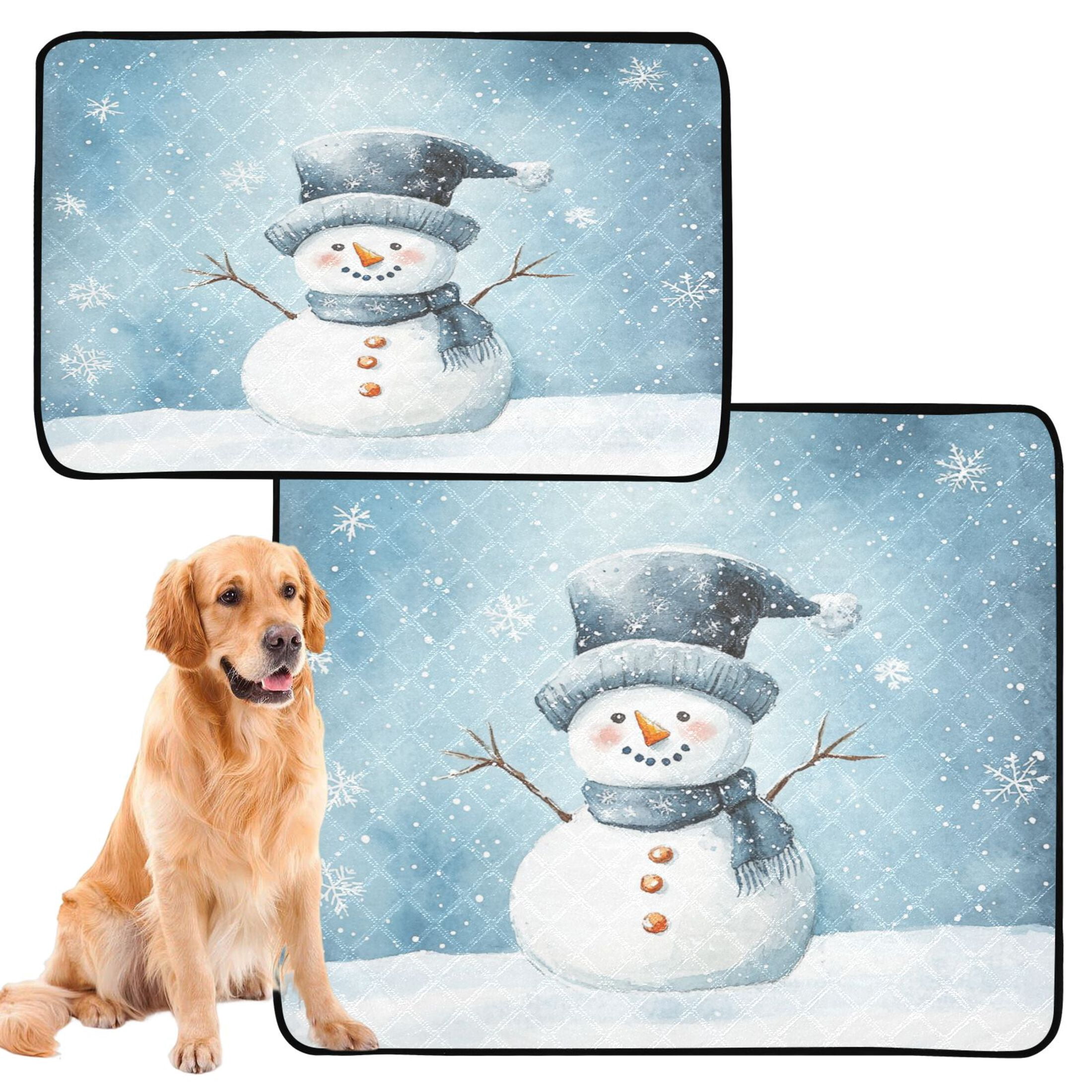 Qxltty Cute Children's Book Illustration Style Snowman Cat litter Pads Pet Set of 2 Diaper Mats Center Anti-leakage Layer Absorbent Soft and Comfortable