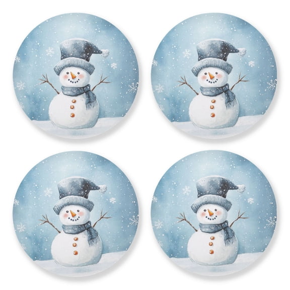 Qxltty Cute Children's Book Illustration Style Snowman Wooden Coasters Set of 4 Fun and Practical Perfectly Non-Slip Warm Home Accent