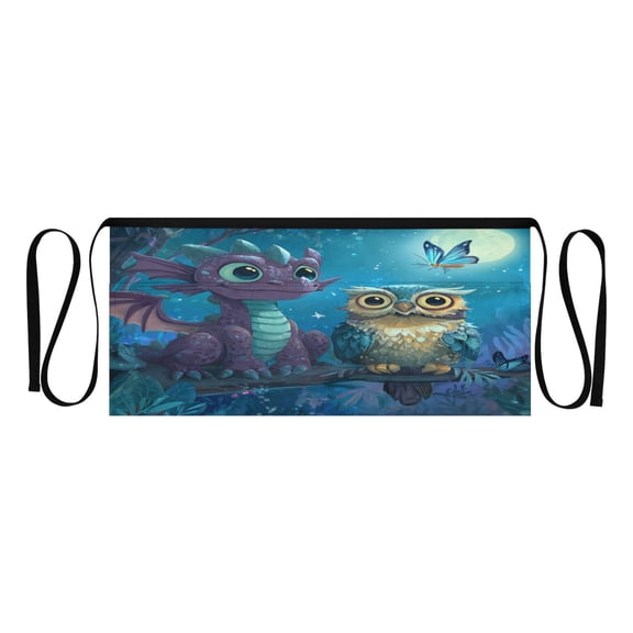 Qxltty Cute Dragon Owl Kitchen Cooking Apron for Women Men with Pockets Waiter Short Aprons