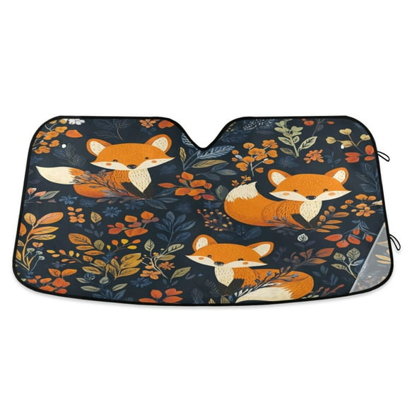 Qxltty Cute Fox Pattern Car Windshield Sunshades Foldable UV Rays Sun Visor Protector Keep Your Vehicle Cool 55×27.6in