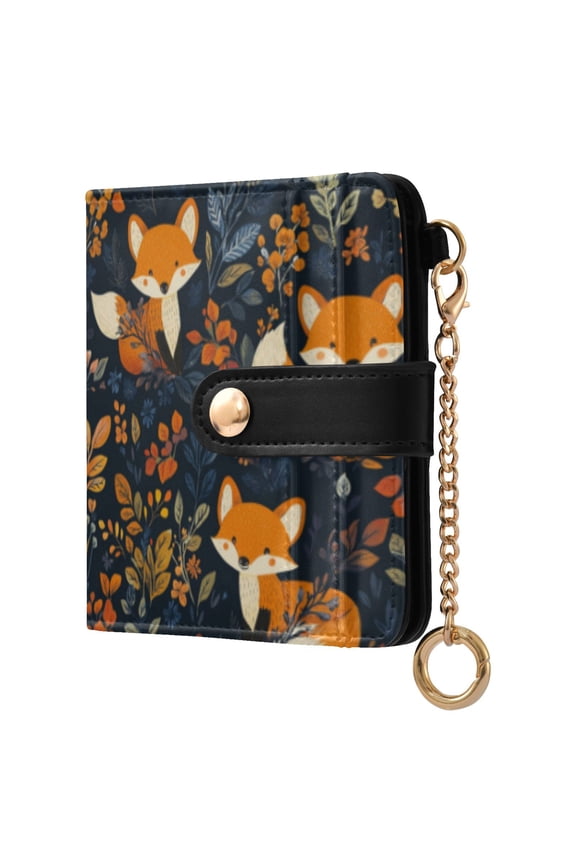 Cute Fox Pattern Ladies Wallet Rfid Slim Thin Compact Credit Card Women Wallet Zipper Coin Pocket and ID Window for Female Gifts