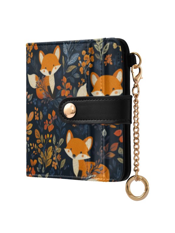 Cute Fox Pattern Ladies Wallet Rfid Slim Thin Compact Credit Card Women Wallet Zipper Coin Pocket and ID Window for Female Gifts