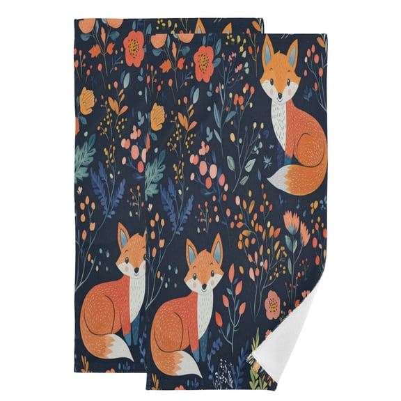 Qxltty Cute Fox Patterns Face Towel Set of 2 Polyester Cotton Soft Bath Towels for Bathroom Kitchen Hotel Spa 28.3x14.4in