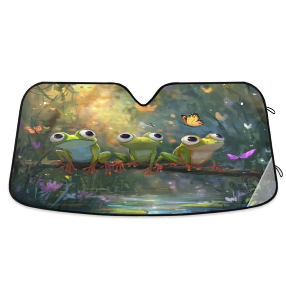 Qxltty Cute Frog Car Windshield Sunshades Foldable UV Rays Sun Visor Protector Keep Your Vehicle Cool 53×23.5in