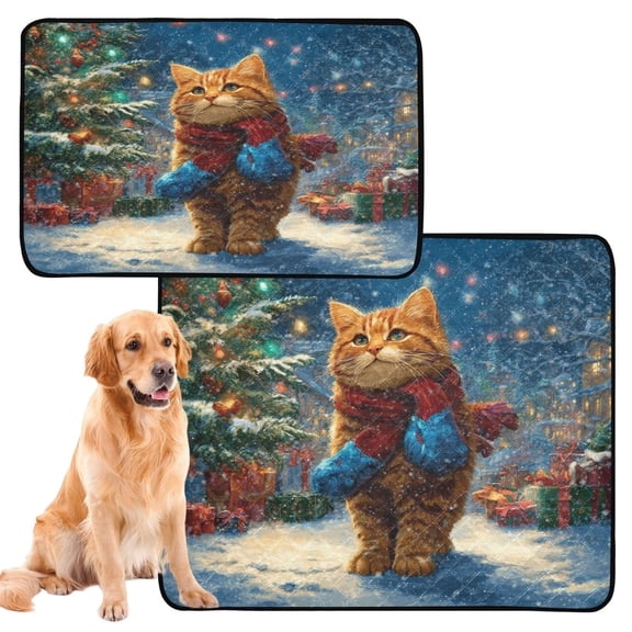 Qxltty Cute Ginger Cat Cat litter Pads Pet Set of 2 Diaper Mats Center Anti-leakage Layer Absorbent Soft and Comfortable