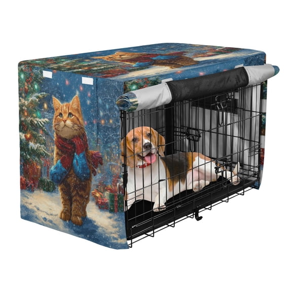 Qxltty Cute Ginger Cat Crate Cover Durable Oxford Cloth Pet Kennel Sunshade Universal Fit for 53in Wire Cage