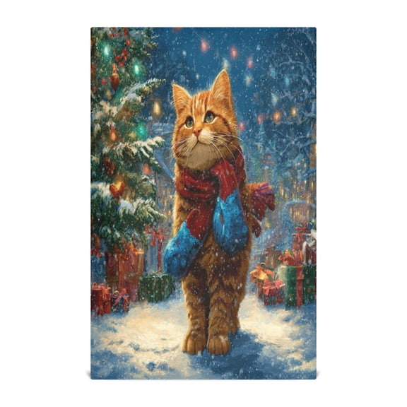 Qxltty Cute Ginger Cat Kitchen Towels 28 x 18 Inch Soft Cotton Linen Feel Dish Towels with Hanging Loop for Drying, Cleaning & Decor