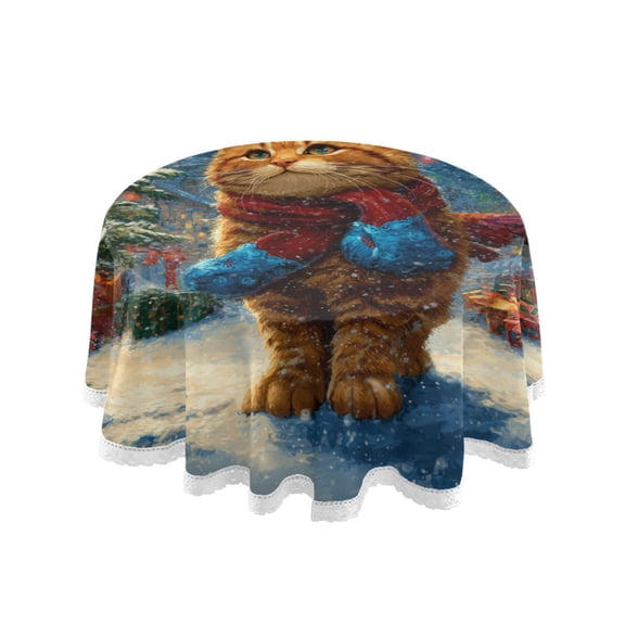 Qxltty Cute Ginger Cat Round Tablecloth 60 Inch Dia Washable Table Cover with Dust-Proof Wrinkle Resistant for Restaurant Picnic Indoor and Outdoor Dining