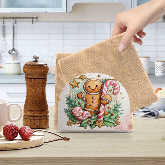 Qxltty Cute Gingerbread Man Acrylic Napkin Holder Set of 1 Transparent Dining Table Kitchen Cafeteria Home Decor 4.1x4.9x1.97in