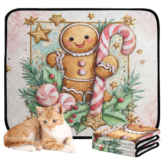Qxltty Cute Gingerbread Man Cat litter Pads Pet Set of 3 Diaper Mats Center Anti-leakage Layer Absorbent Soft and Comfortable