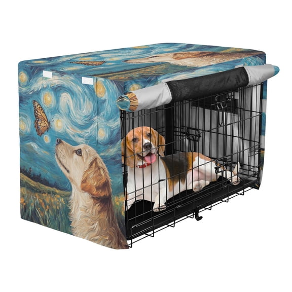 Qxltty Cute Golden Retriever Crate Cover Durable Oxford Cloth Pet Kennel Sunshade Universal Fit for 53in Wire Cage