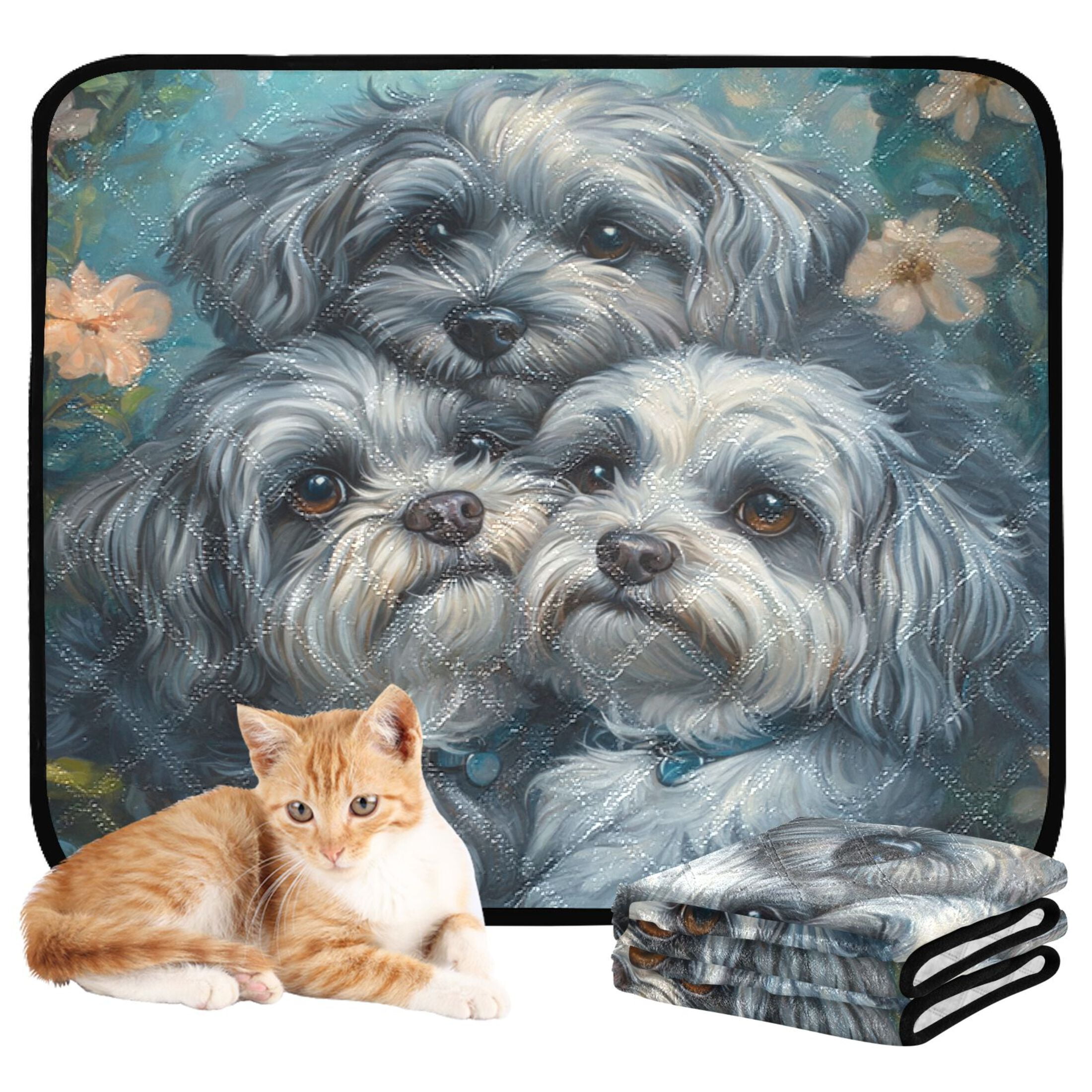 Qxltty Cute Gray Lhasa Apso Dogs Cat litter Pads Pet Set of 3 Diaper Mats Center Anti-leakage Layer Absorbent Soft and Comfortable
