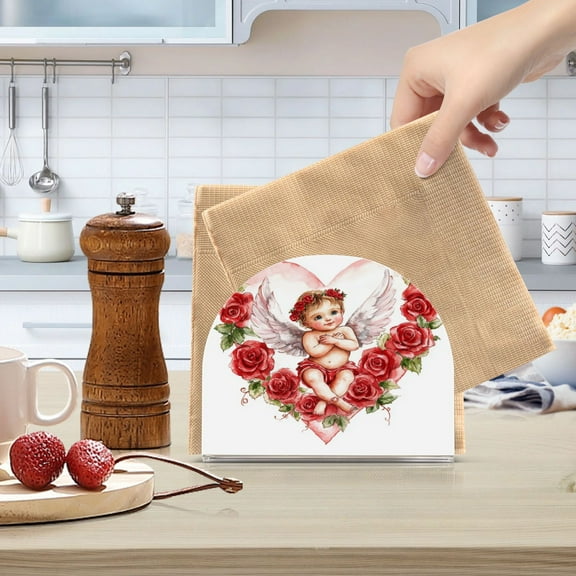 Qxltty Cute Little Angel Cupid Pattern Acrylic Napkin Holder Set of 1 Transparent Dining Table Kitchen Cafeteria Home Decor 4.1x4.9x1.97in