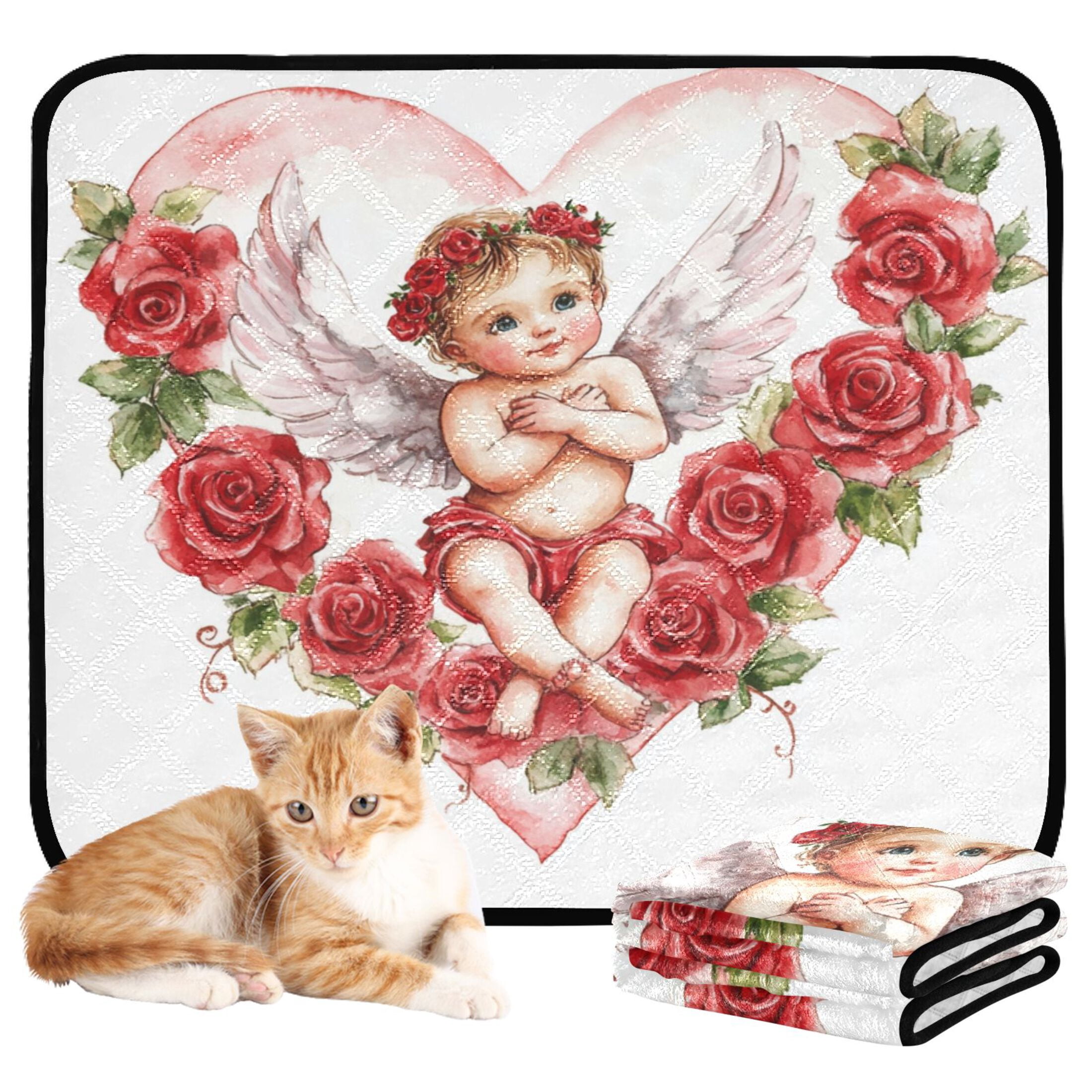 Qxltty Cute Little Angel Cupid Pattern Cat litter Pads Pet Set of 3 Diaper Mats Center Anti-leakage Layer Absorbent Soft and Comfortable