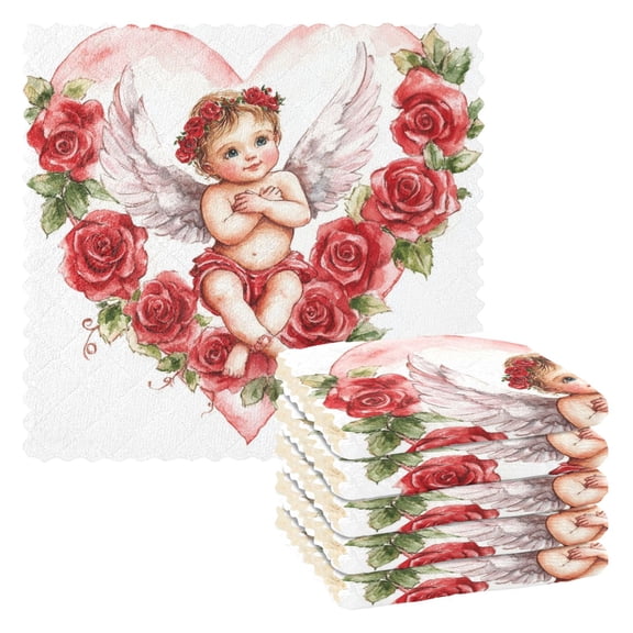 Qxltty Cute Little Angel Cupid Pattern Kitchen Towels Set of 6 Ultra Soft Absorbent Quick Drying Dish Cloths 11 x 11in