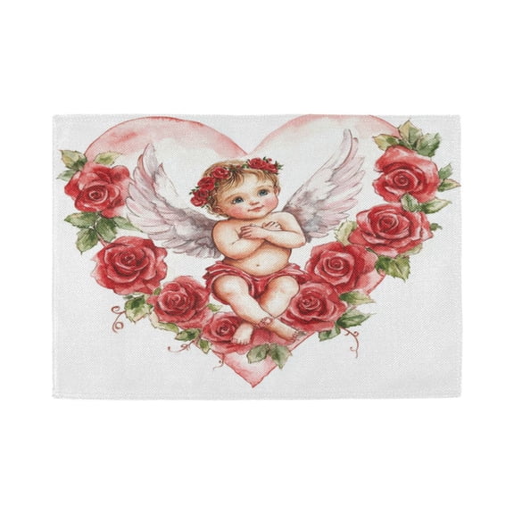Qxltty Cute Little Angel Cupid Pattern Placemats Set of 1 Heat Resistant Non-Slip Place mat for Dining Table Washable Durable Polyester Woven Table Decorations