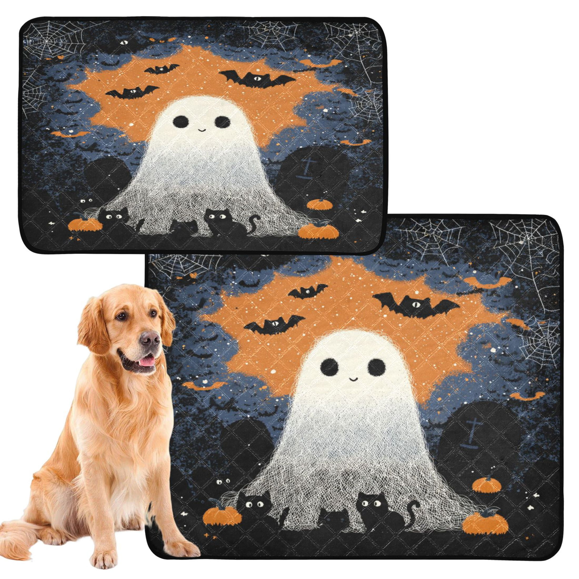 Qxltty Cute Little Ghost Cat litter Pads Pet Set of 2 Diaper Mats Center Anti-leakage Layer Absorbent Soft and Comfortable