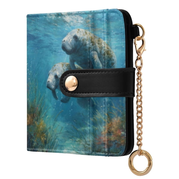 Qxltty Cute Manatee Ladies Wallet Rfid Slim Thin Compact Credit Card Women Wallet Zipper Coin Pocket and ID Window for Female Gifts