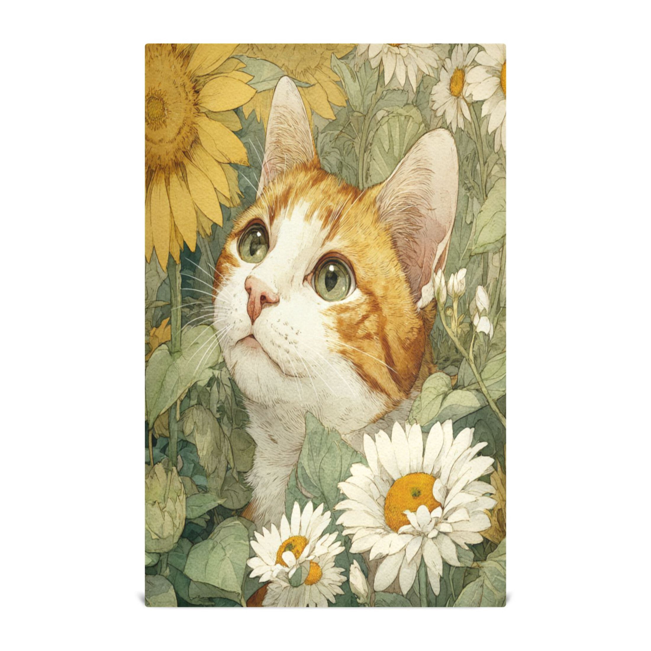 Qxltty Cute Orange Cat Kitchen Towels 28 x 18 Inch Set of 6 Soft Cotton Linen Feel Dish Towels with Hanging Loop for Drying, Cleaning & Decor