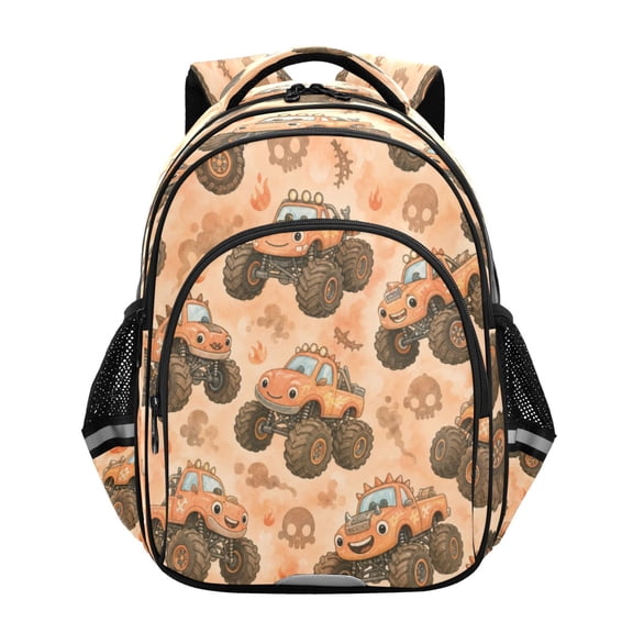 Qxltty Cute Orange Monster Truck Backpack Lightweight Multi Pocket Daypack Reflective Bookbag with Adjustable Straps