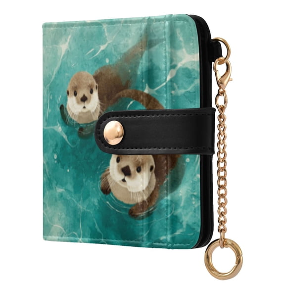 Qxltty Cute Otter Ladies Wallet Rfid Slim Thin Compact Credit Card Women Wallet Zipper Coin Pocket and ID Window for Female Gifts
