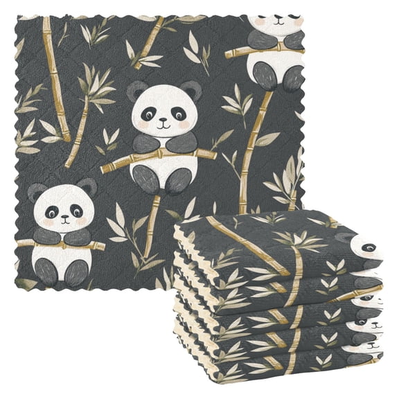 Qxltty Cute Panda Kitchen Towels Set of 6 Ultra Soft Absorbent Quick Drying Dish Cloths 11 x 11in