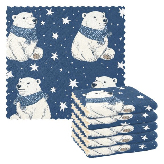 Qxltty Cute Polar Bears Pattern Kitchen Towels Set of 6 Ultra Soft Absorbent Quick Drying Dish Cloths 11 x 11in