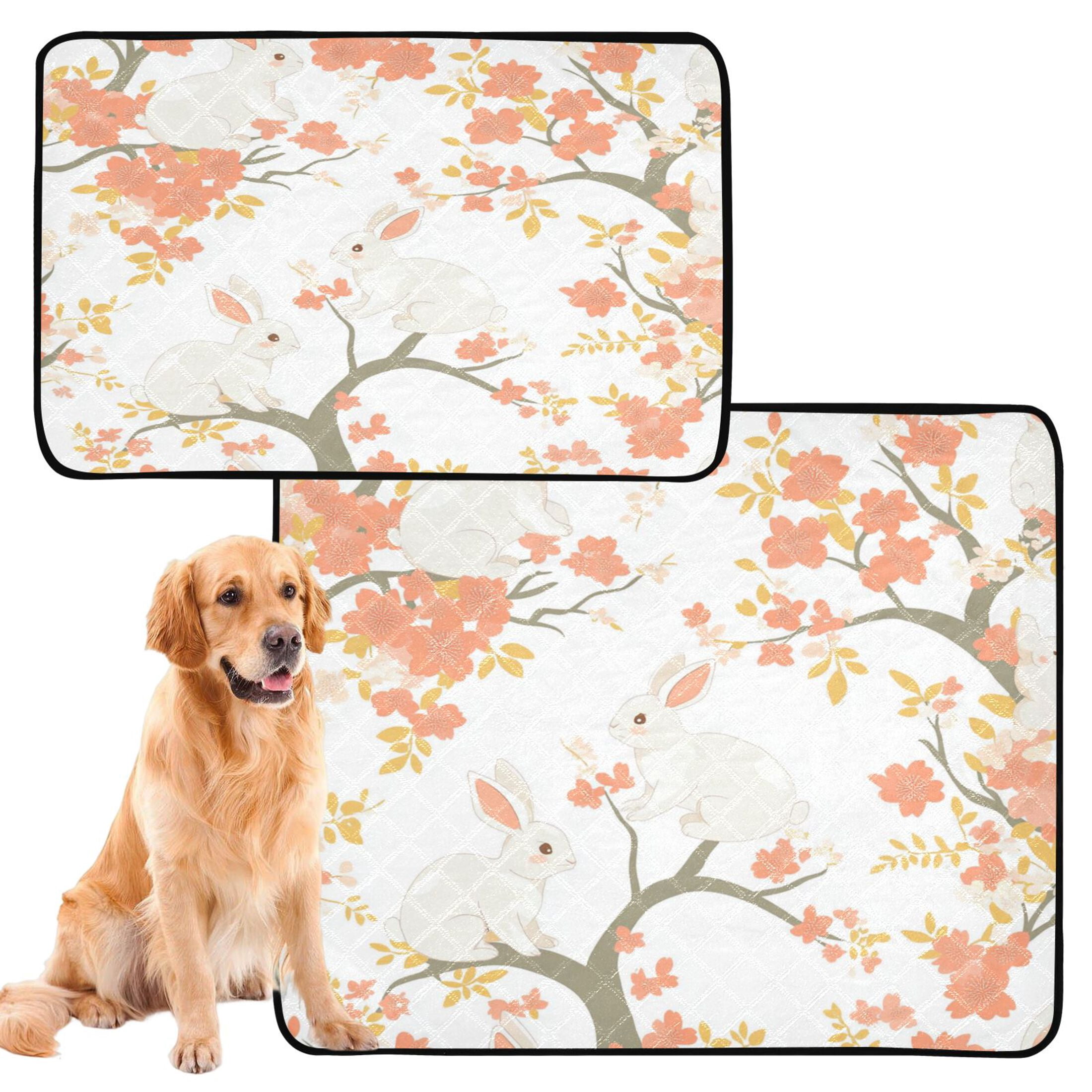 Qxltty Cute Rabbits on Orange Flowers Cat litter Pads Pet Set of 2 Diaper Mats Center Anti-leakage Layer Absorbent Soft and Comfortable